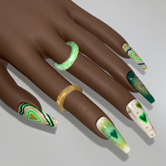 Handmade press on nails. Long coffin shape. StPatrick’s day. 20 nails. 10 sizes - Picture 5 of 16